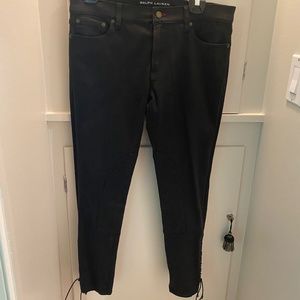 Ralph Lauren Black Label Skinny Jodpur Black Jeans with Leather Lacing, Size 31,